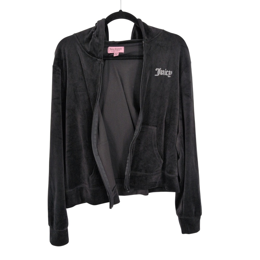 Juicy Couture Velour Hoodie Rhinestone Logo Y2K Baddie Athleisure Zip Up XXLarge
